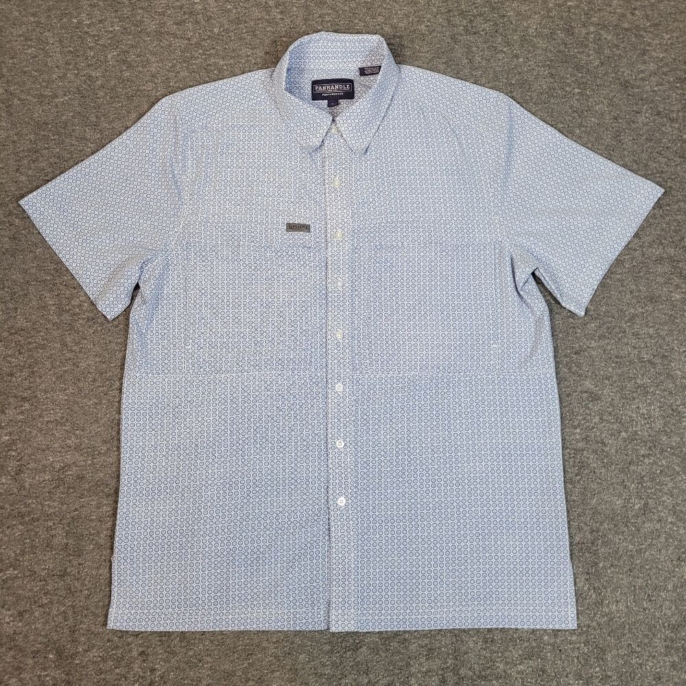 Panhandle Men's Size L Vented Button-Up Fishing Performance Shirt Blue White